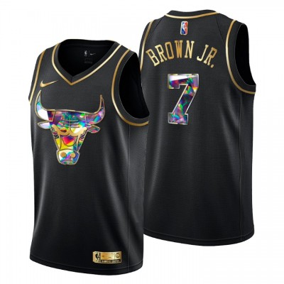 Chicago Bulls #7 Troy Brown Jr. Men's Golden Edition Diamond Logo 202122 Swingman Jersey - Black Men's